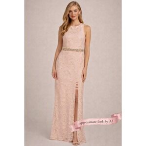 City Triangles Pink Lace Sequin Waist Formal Maxi Dress Slit Size 9
